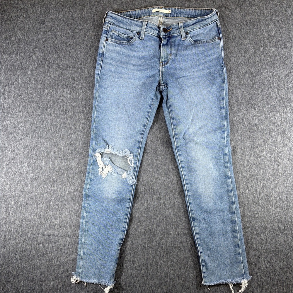 Levi's 711 Jeans Women's 26x23 Blue Denim Distressed Skinny Ankle Casual
